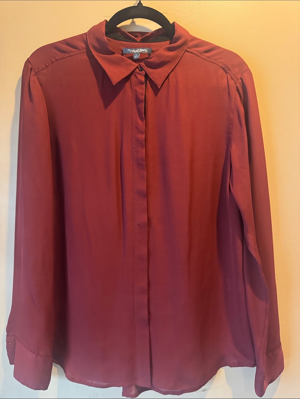 Michael Stars Long-Sleeve Button-Down 100% Silk Button Down Shirt in Rust